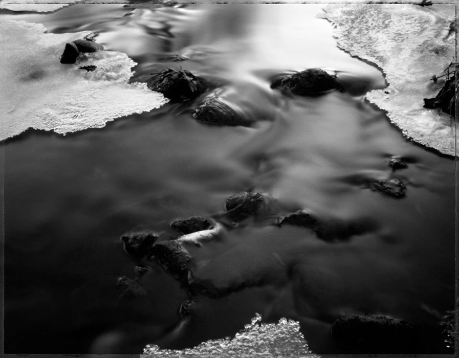 Pinhole photograph of water and ice on Minnehaha Creek